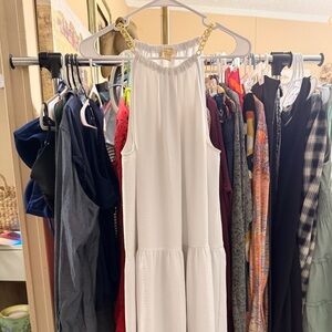 Michael Kors White Halter Dress with Gold Label Detail